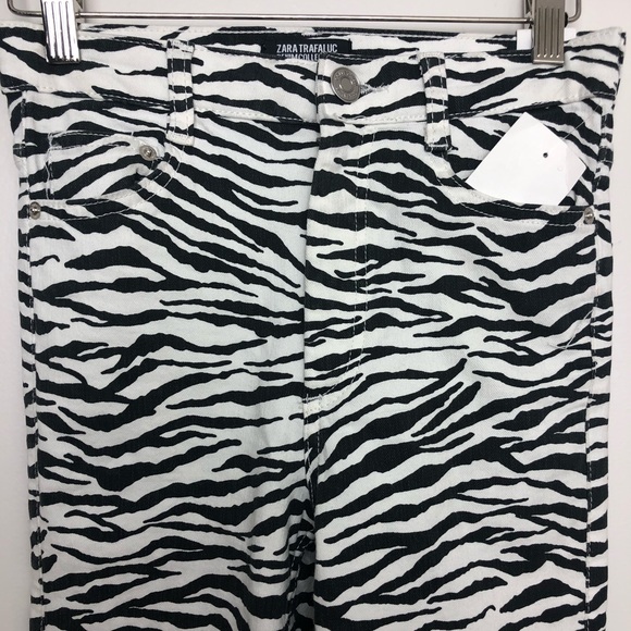 Zara Black/White Zebra Print High-Rise Skinny Jeans Size 2 - Picture 4 of 7
